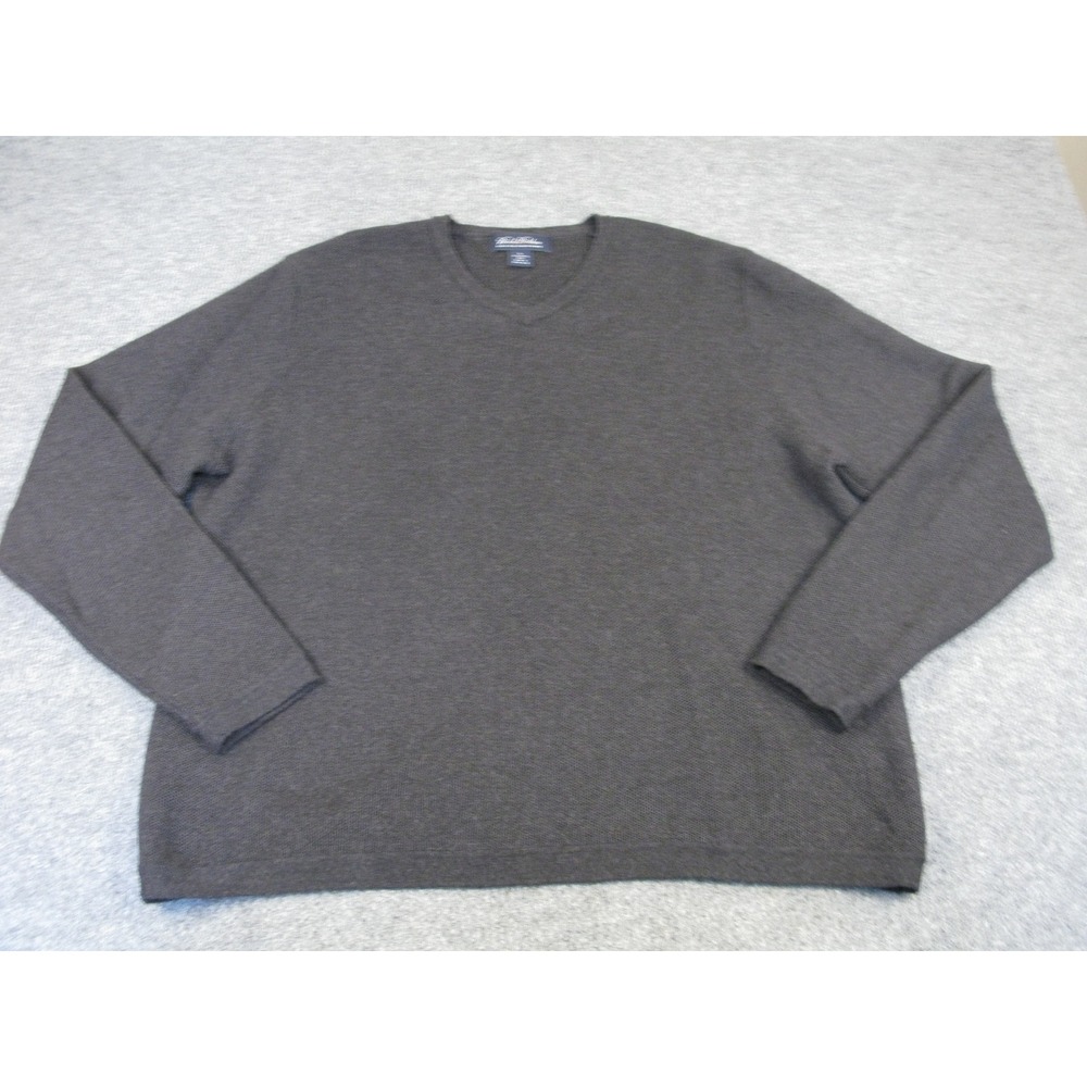 Brooks Brothers Mens XL Extra‎ Fine Italian Merino Wool V-Neck Sweater Gray 2082